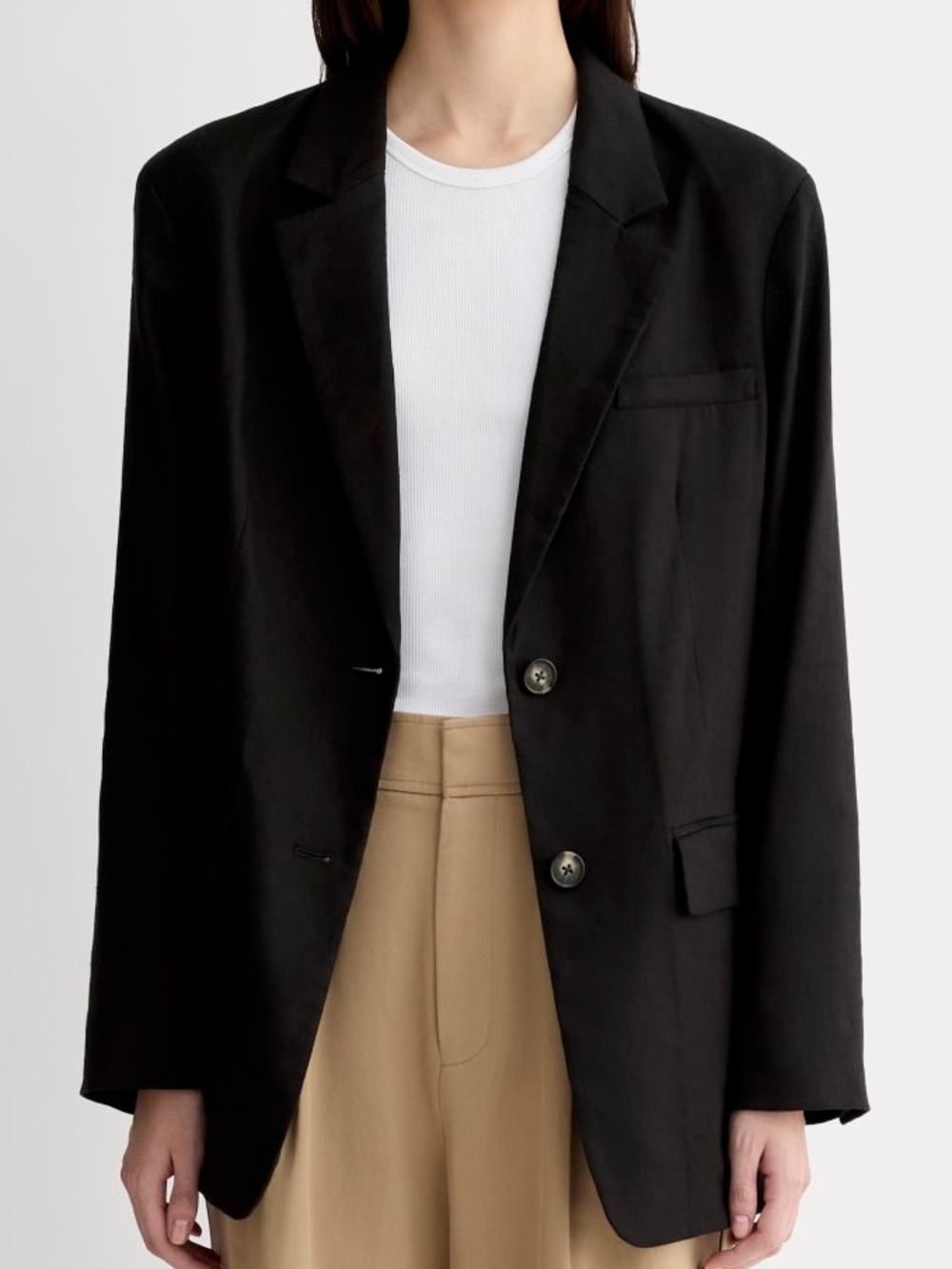 Everlane Black Oversized Stretch Linen Blazer Modern Minimalist Sz 10